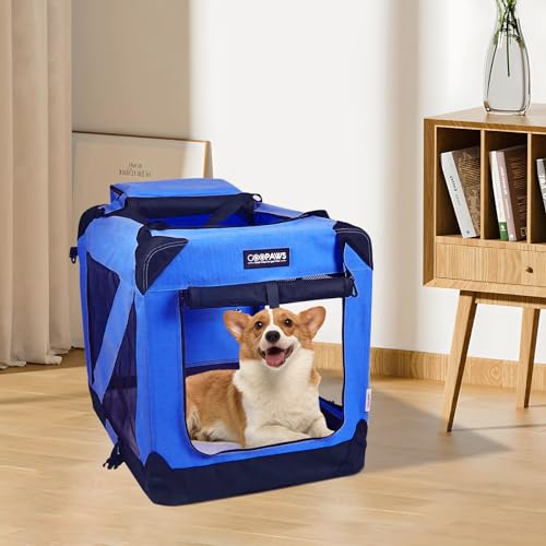 JESPET 27" Soft Dog Crate Kennel, 3-Door Folding Travel Pet Carrier with Fleece Mat, Grey Z800497