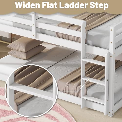 Twin Over Twin Wood Bunk Bed with Ladder and Guardrails for Kids P604