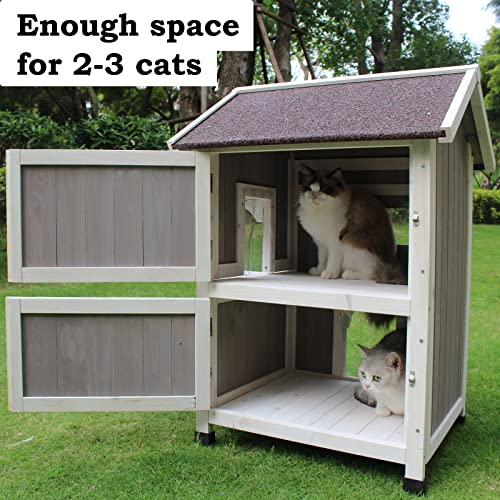 Rockever Outdoor Cat House, Large Wooden Weatherproof Shelter with Escape Door Z2462