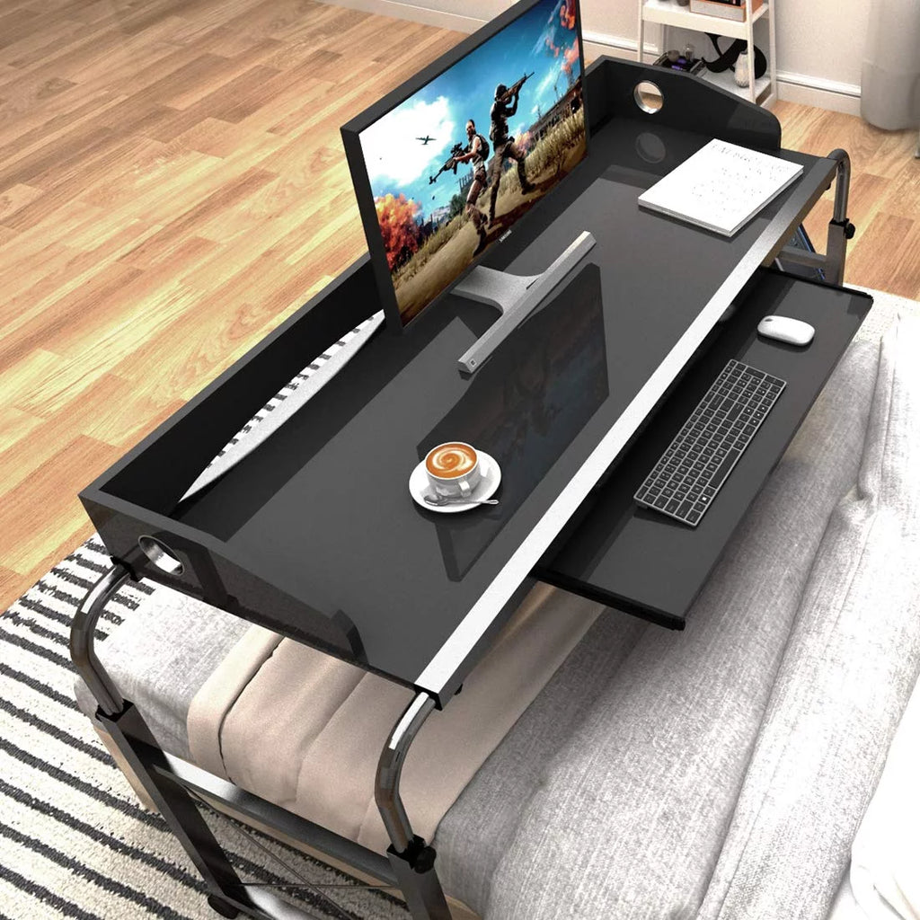 Wellynap Overbed Computer Desk, 55.1" Overbed Desk with Adjustable Height, Nursing Bed Table with Wheels - Black