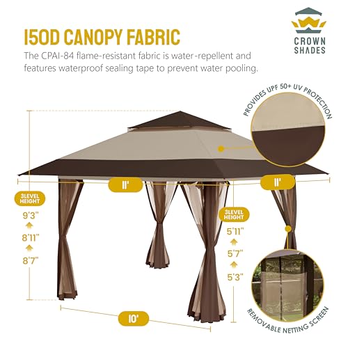 CROWN SHADES 13x13 Pop Up Gazebo with Wheeled STO-N-Go Cover Bag (Grey) N449398