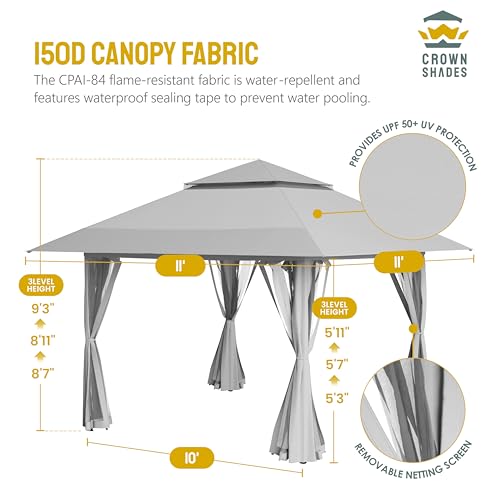 CROWN SHADES 13x13 Pop Up Gazebo with Wheeled STO-N-Go Cover Bag (Grey) N449398