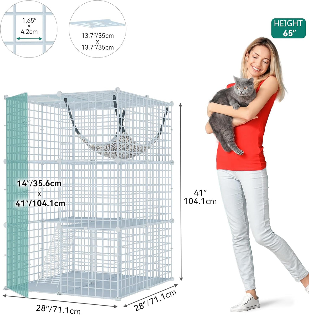 YITAHOME Cat Cage Indoor Catio DIY Metal Cat Playpen 3-Tiers with Hammock H62428
