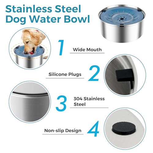 Stainless Steel No Spill Dog Water Bowl 3L Grey C150667
