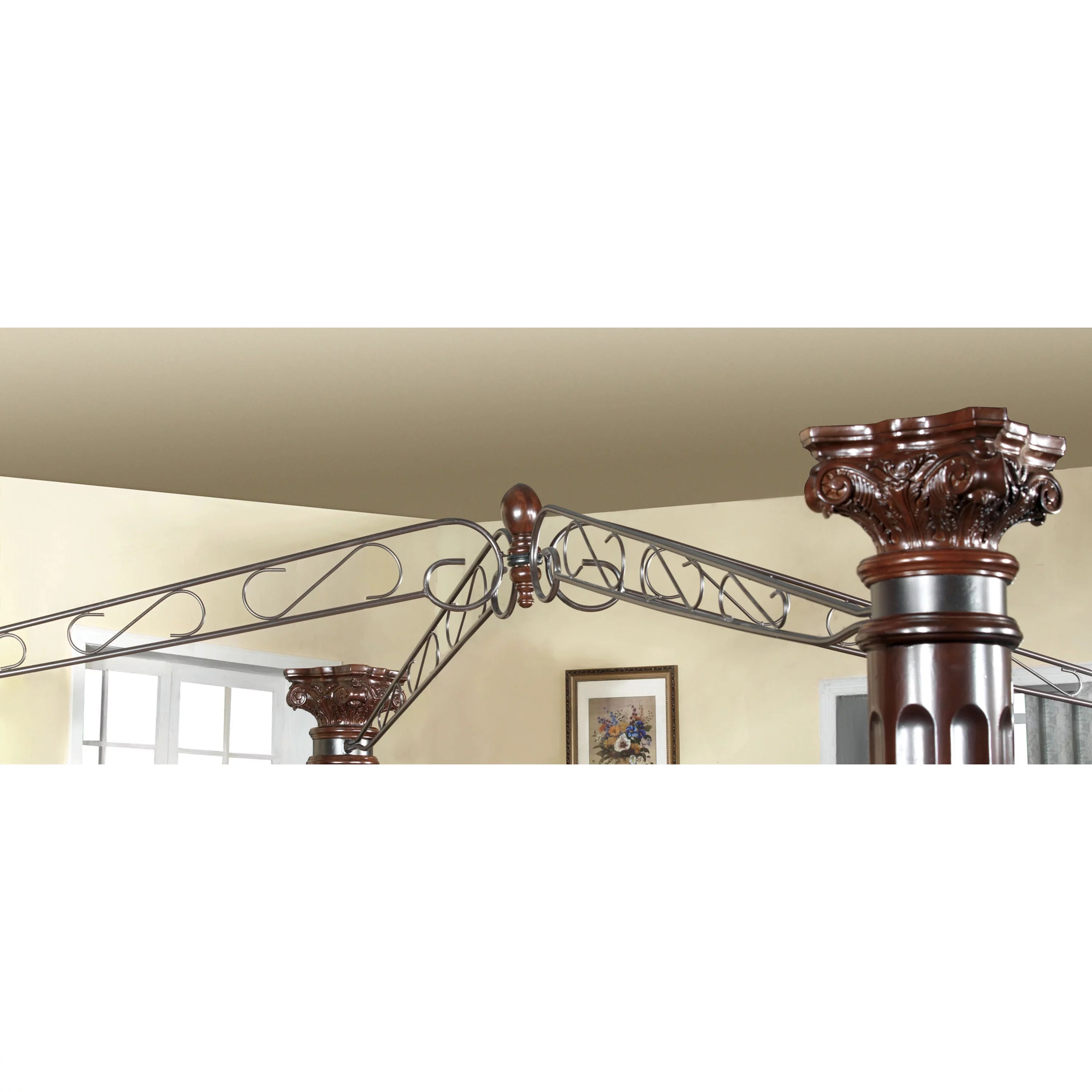 Furniture of America Arthur Canopy Bed Queen Brown Cherry G473