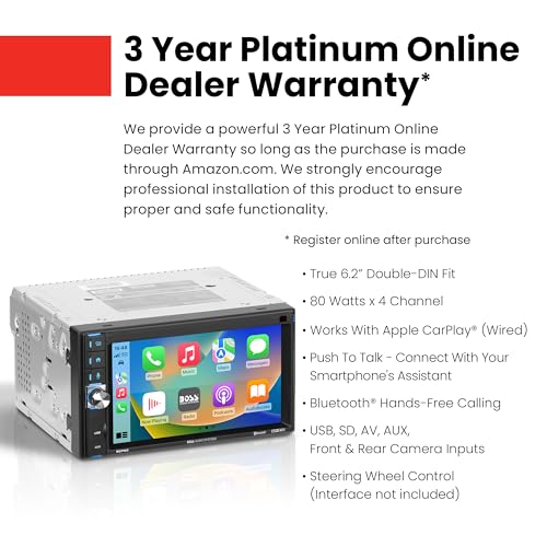 BOSS Audio Systems BCP62 6.2" Double Din Car Stereo with Apple CarPlay, Bluetooth, AM/FM I57328