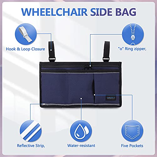 NEPPT Wheelchair Bag Walker Pouch with Phone Holder for Armrest, Dark Blue G339