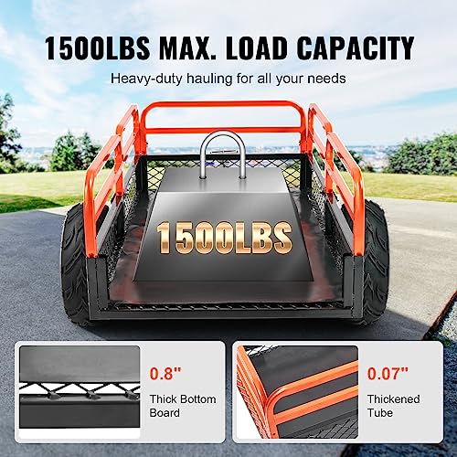 VEVOR Heavy Duty ATV Dump Cart 750 lbs Steel Utility Trailer with Removable Sides E373248