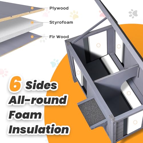 Outdoor Cat House Weatherproof Insulated Wooden Cat Condo for Winter O38529