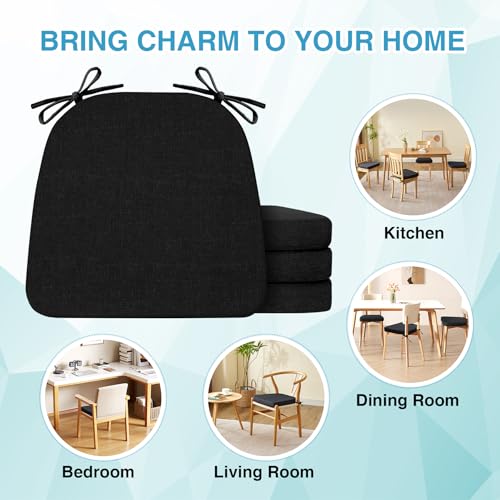 Chair Cushions for Dining Chairs Set of 4, Non Slip with Ties, Black H39445
