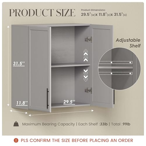 FIMELLO 30" White Wall Cabinet with Adjustable Shelf W977