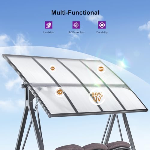 PURPLE LEAF Outdoor Patio Porch Swing with Adjustable Canopy, 3-Seat Bench, Grey W393