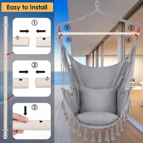Y-STOP Hammock Chair Hanging Rope Swing with 2 Cushions, Beige I74503