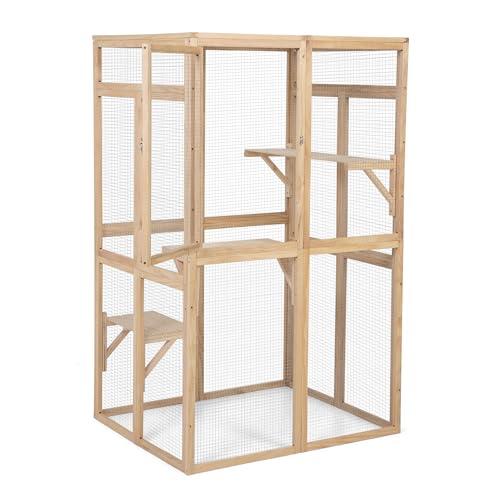 ISDAY Extra Large Wooden Outdoor Cat House with Waterproof Roof and 7 Platforms R874