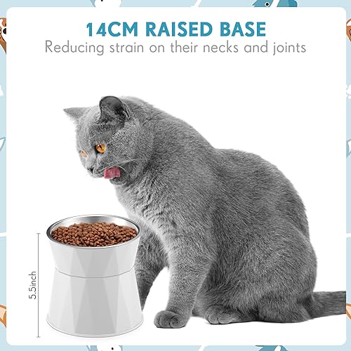 Elevated Cat Feeder with Stainless Steel Bowls, Adjustable Stand for Pets E339443