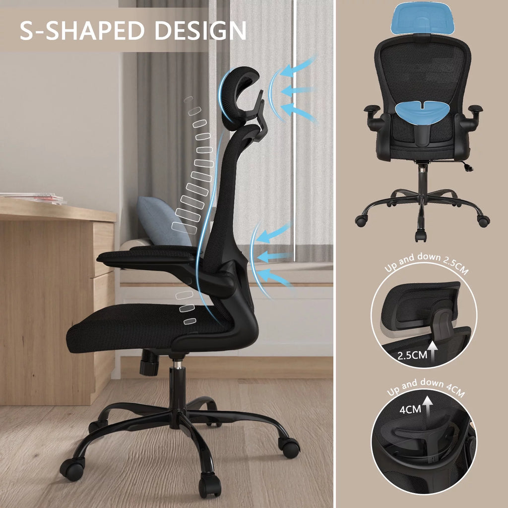 Lioncin High Back Ergonomic Office Chair with Flip-up Armrests, Black A103