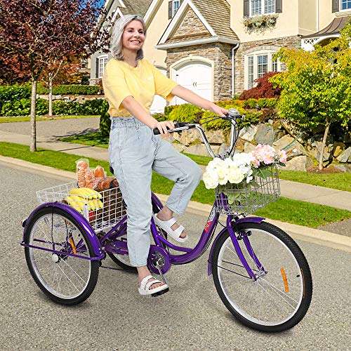 PEXMOR Adult Tricycle 7 Speed, 24/26 Inch 3 Wheel Bike with Baskets V3858