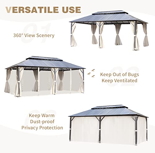 YOLENY 10' x 12' Hardtop Gazebo with Galvanized Steel Double Roof, Netting and Curtains Y84317