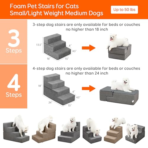 Pawque 4-Step Dog Stairs for Small Dogs Cats, High Bed Couch, Non-Slip Washable Cover C690