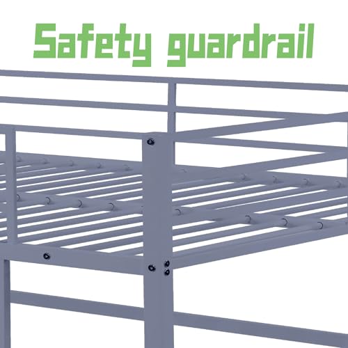 Metal Loft Bed Frame Twin Size with Safety Guard Rails & Built-in Ladder, Black C7852