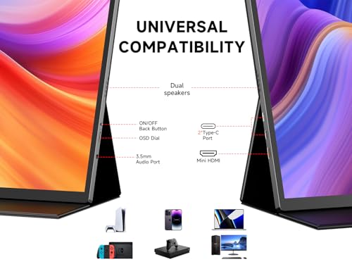 Portable Monitor 15.6 Inch 1080P IPS HDR USB HDMI for Laptop PC Mac G166