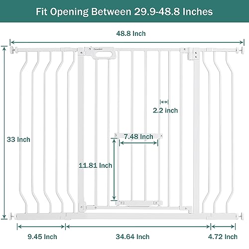 Newnice Baby Gate with Cat Door 29.9-48.8" Extra Wide, 33" Tall, Auto Close, White Z9749