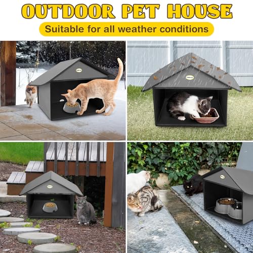 Dreyoo Outdoor Cat Feeding Station Weatherproof Shelter for Food & Water, Dusty Blue Y29685