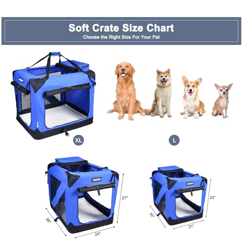 JESPET 27" Soft Dog Crate Kennel, 3-Door Folding Travel Pet Carrier with Fleece Mat, Grey Z800497