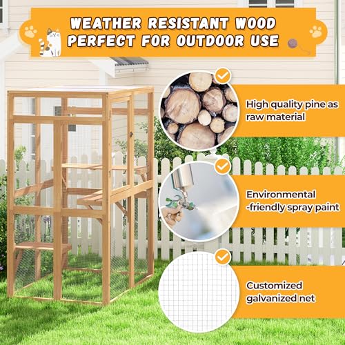 Wooden Catio Outdoor Cat Enclosure with Window Access (Black) D5959