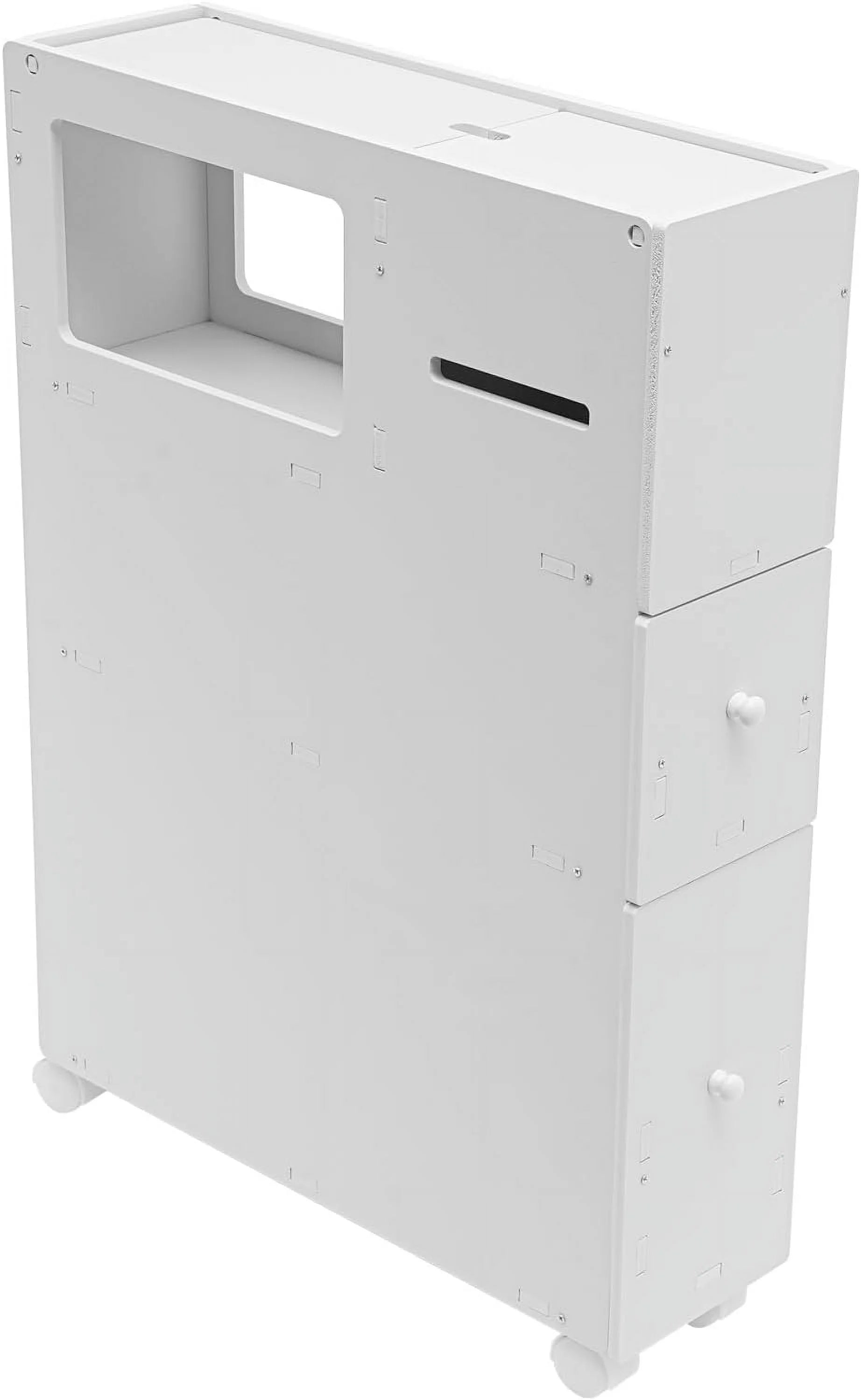 Slim Bathroom Storage Cabinet with Toilet Roll Holder on Wheels H204