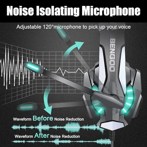 BENGOO G9000 Stereo Gaming Headset for PS4 PC Xbox One PS5, Noise Cancelling Over Ear with Mic U80966