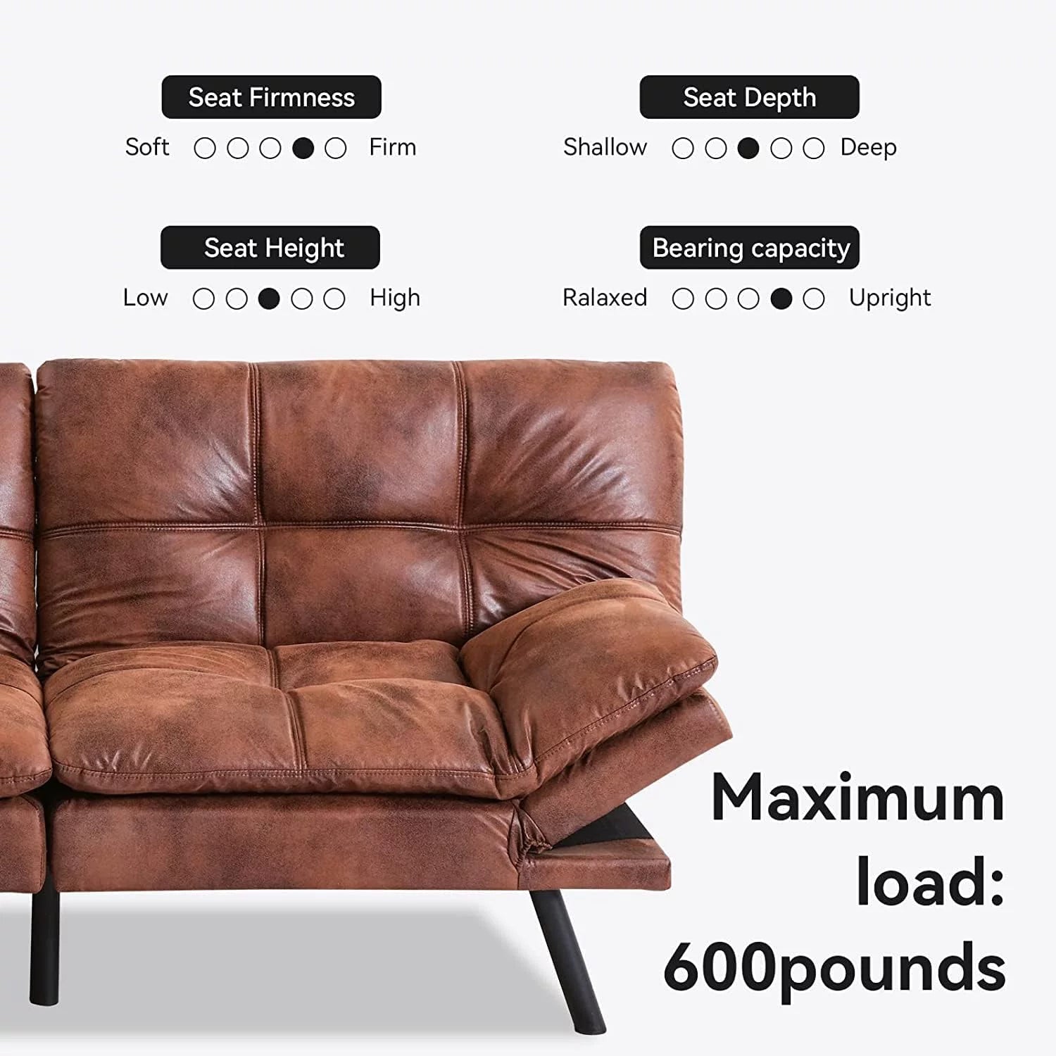 HESTINYSU 70.5'' PU Leather Futon Sofa Bed, Brown N390556