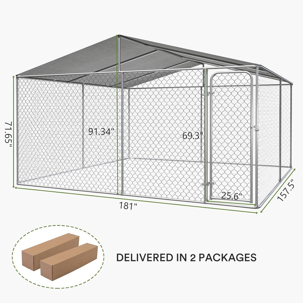 Extra Large Outdoor Dog Kennel with Roof, Heavy Duty Dog Run Fence Y803216