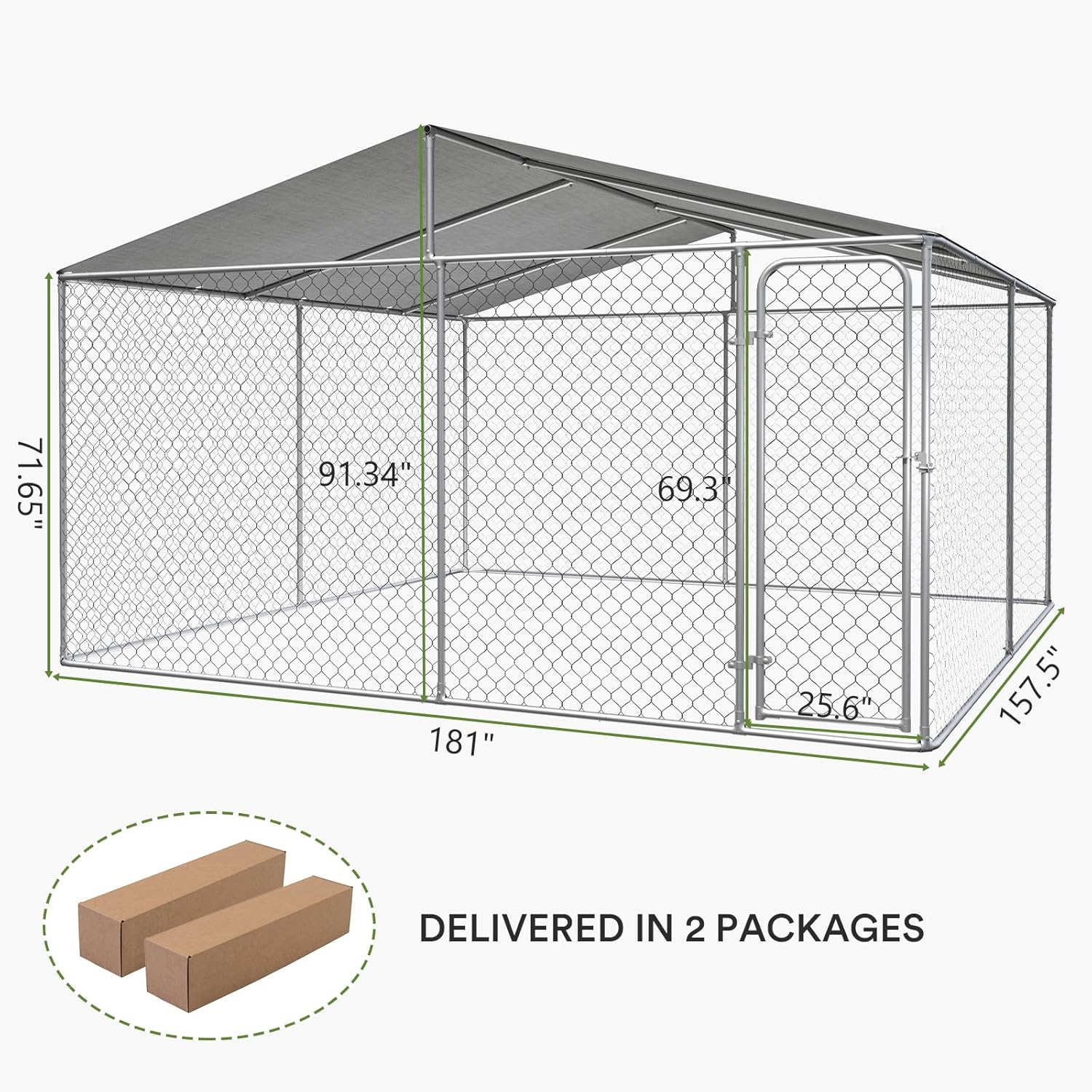 Extra Large Outdoor Dog Kennel with Roof, Heavy Duty Dog Run Fence Y803216