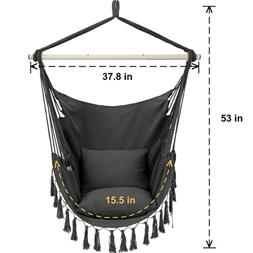 Y-STOP Hammock Chair Hanging Rope Swing with 2 Cushions, Beige I74503