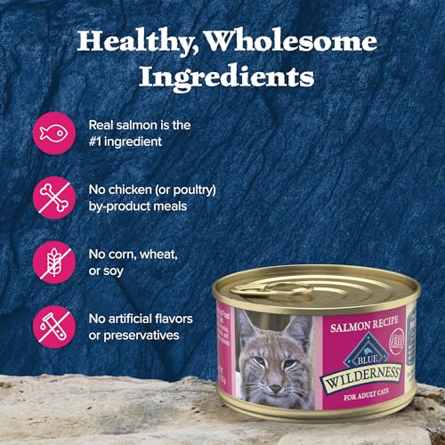 Blue Buffalo Wilderness Natural High-Protein Grain-Free Wet Cat Food Salmon Paté, 3-oz. Cans, 24 Count S6271