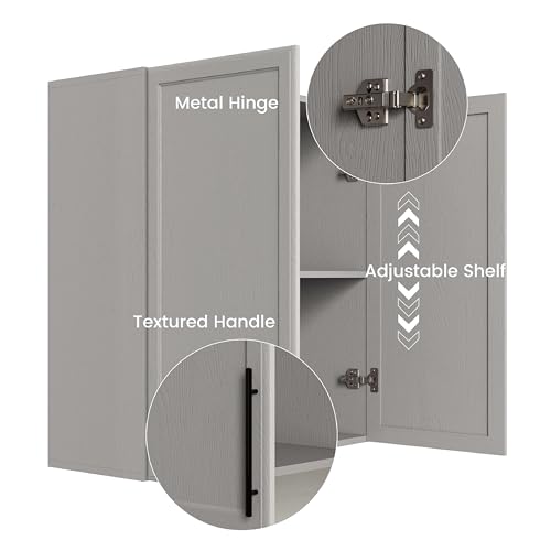Wall Storage Cabinet with Two Shaker Doors and Shelf, Grey, 24"W, 2 Pcs N34755