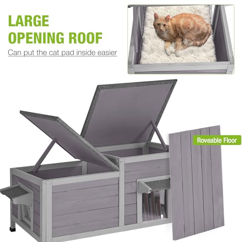 Outdoor Cat House Insulated Feral Kitty Shelter with Liner Weatherproof J989246