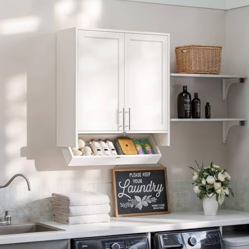 Wall Storage Cabinet with Two Shaker Doors and Shelf, Grey, 24"W, 2 Pcs N34755
