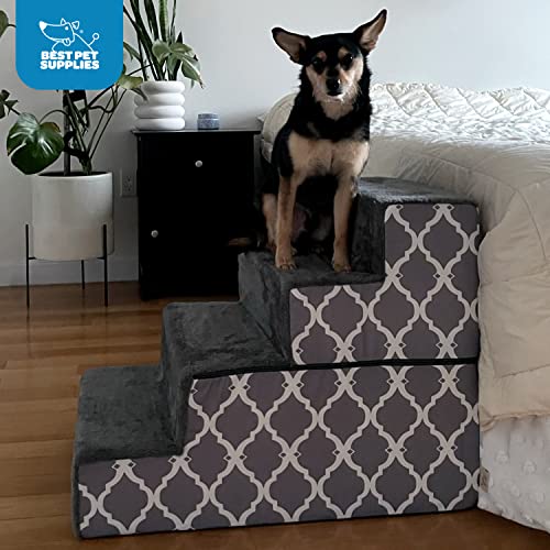 Foldable Pet Steps with CertiPUR-US Certified Foam by Best Pet Supplies - Gray Linen, 4-Steps G854