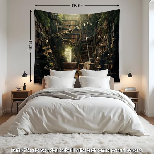 QGHOT Medieval Bookshelf Tapestry Vintage Library Wall Hanging P36533