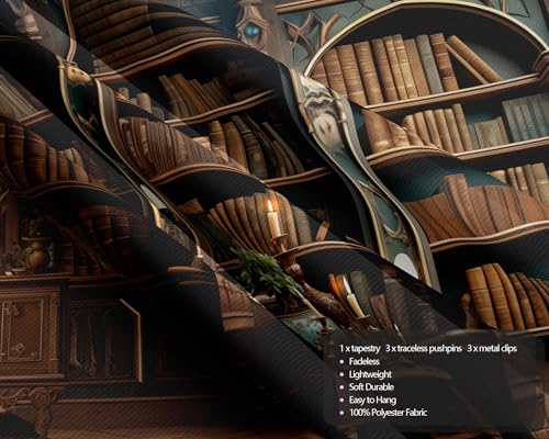 QGHOT Medieval Bookshelf Tapestry Vintage Library Wall Hanging P36533