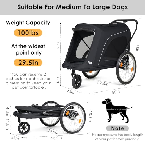 R8 Extra Large Foldable Pet Stroller for Large Dogs, Black I14277