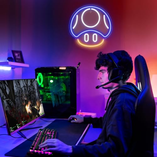 Kavaas Gaming Neon Sign Mushroom Wall Decor for Game Room, Red K6405
