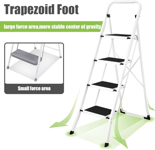 Soctone 2 Step Folding Ladder with Anti-Slip Pedal and Handrails, White V202