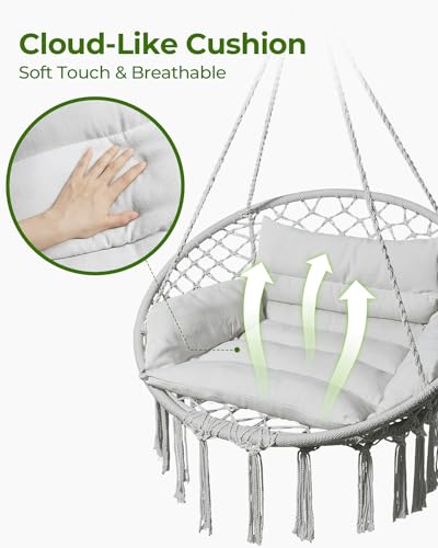Greenstell Hammock Chair, Macrame Swing Chair with Cushion, Indoor & Outdoor, Beige G7957