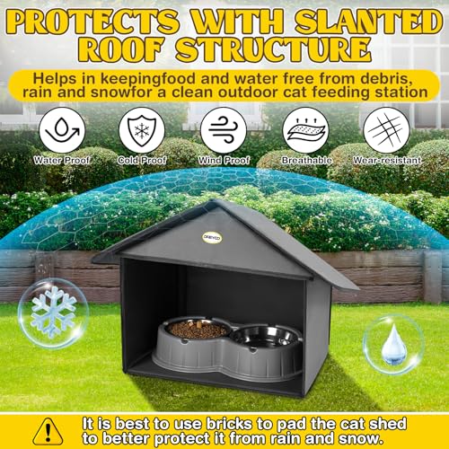 Dreyoo Outdoor Cat Feeding Station Weatherproof Shelter for Food & Water, Dusty Blue Y29685