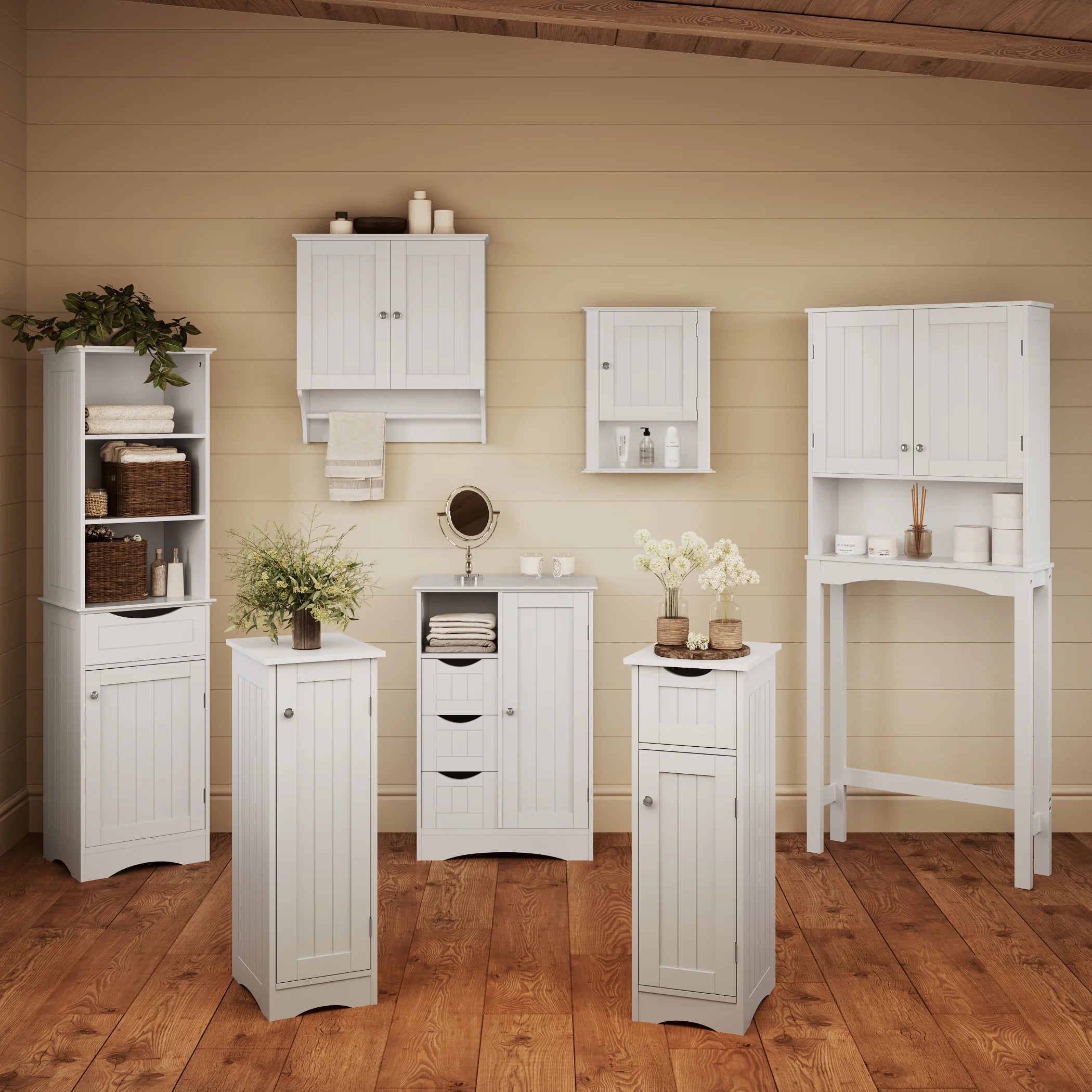 RiverRidge Home Ashland Tall Linen Storage Cabinet with Drawer, White I7879