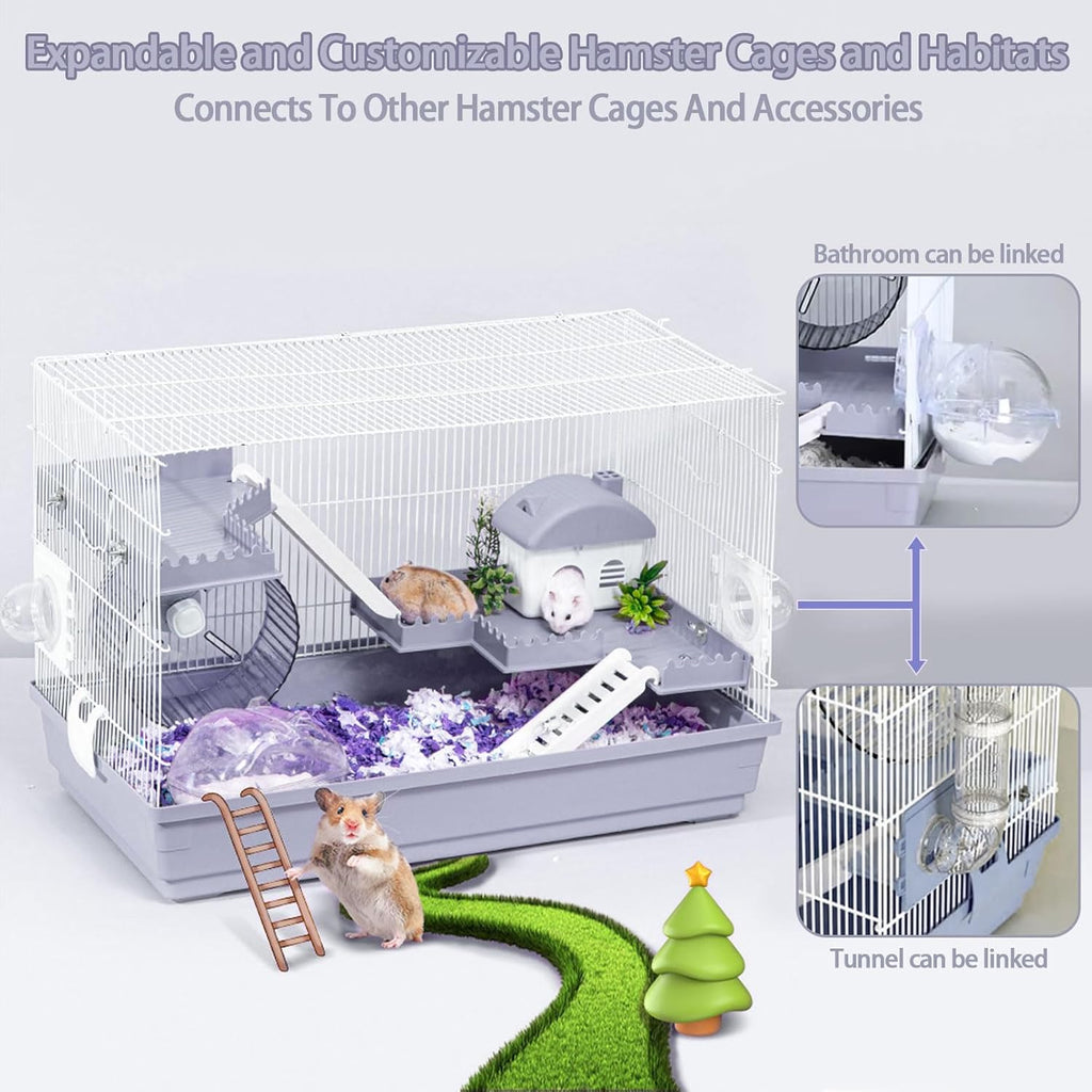kathson Hamster Cage with Accessories, 3-Level, Grey E233111