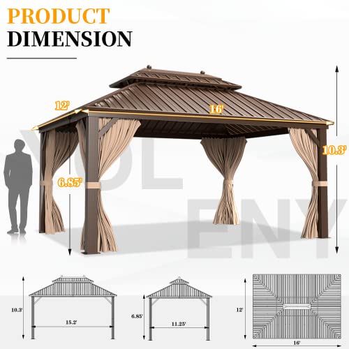 YOLENY 10' x 12' Hardtop Gazebo with Galvanized Steel Double Roof, Netting and Curtains Y84317